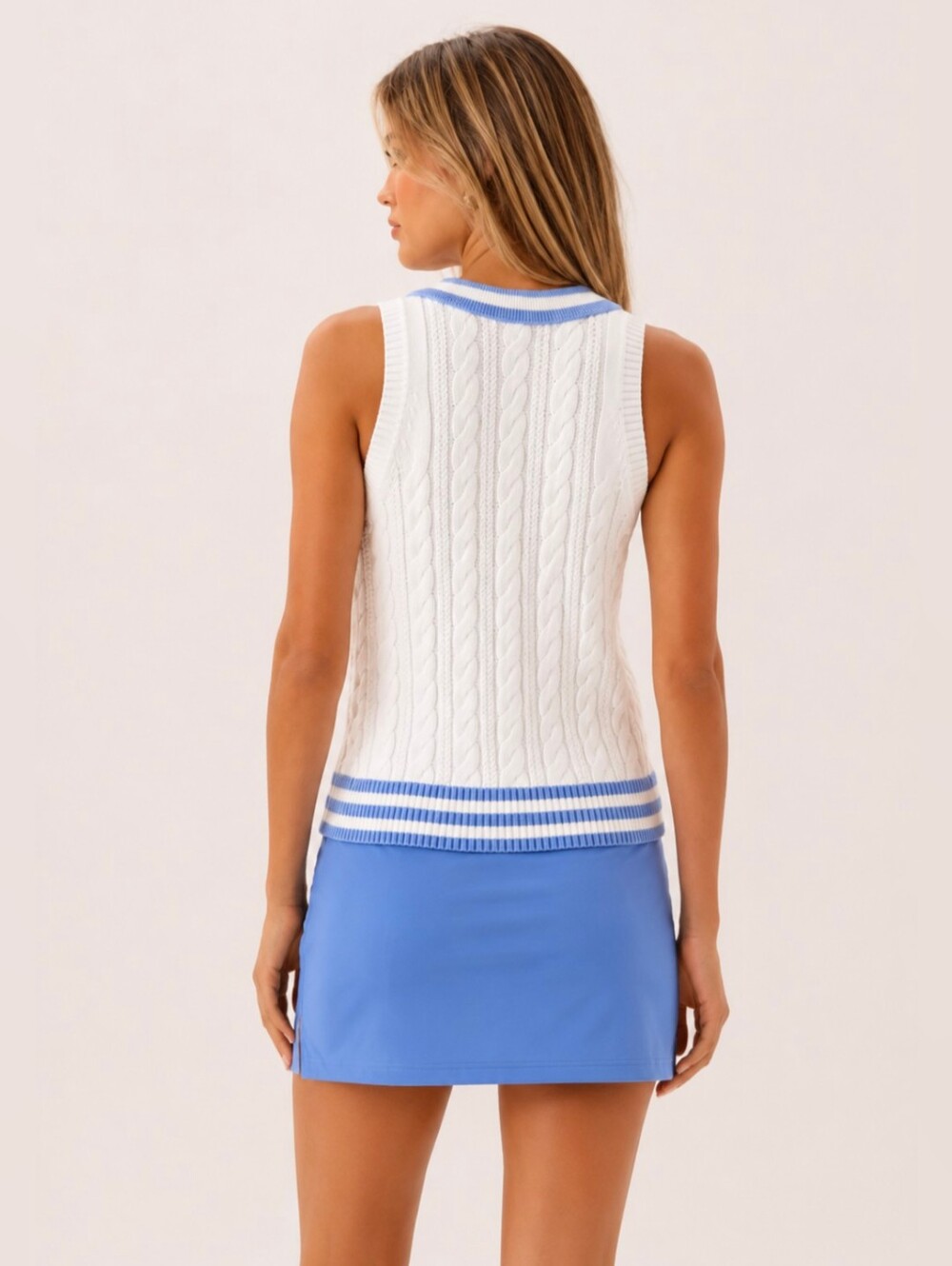 Lilly Pulitzer Suzette Sweater Tank Sleeveless Golf Polo Cableknit White Blue XS - Picture 2 of 10